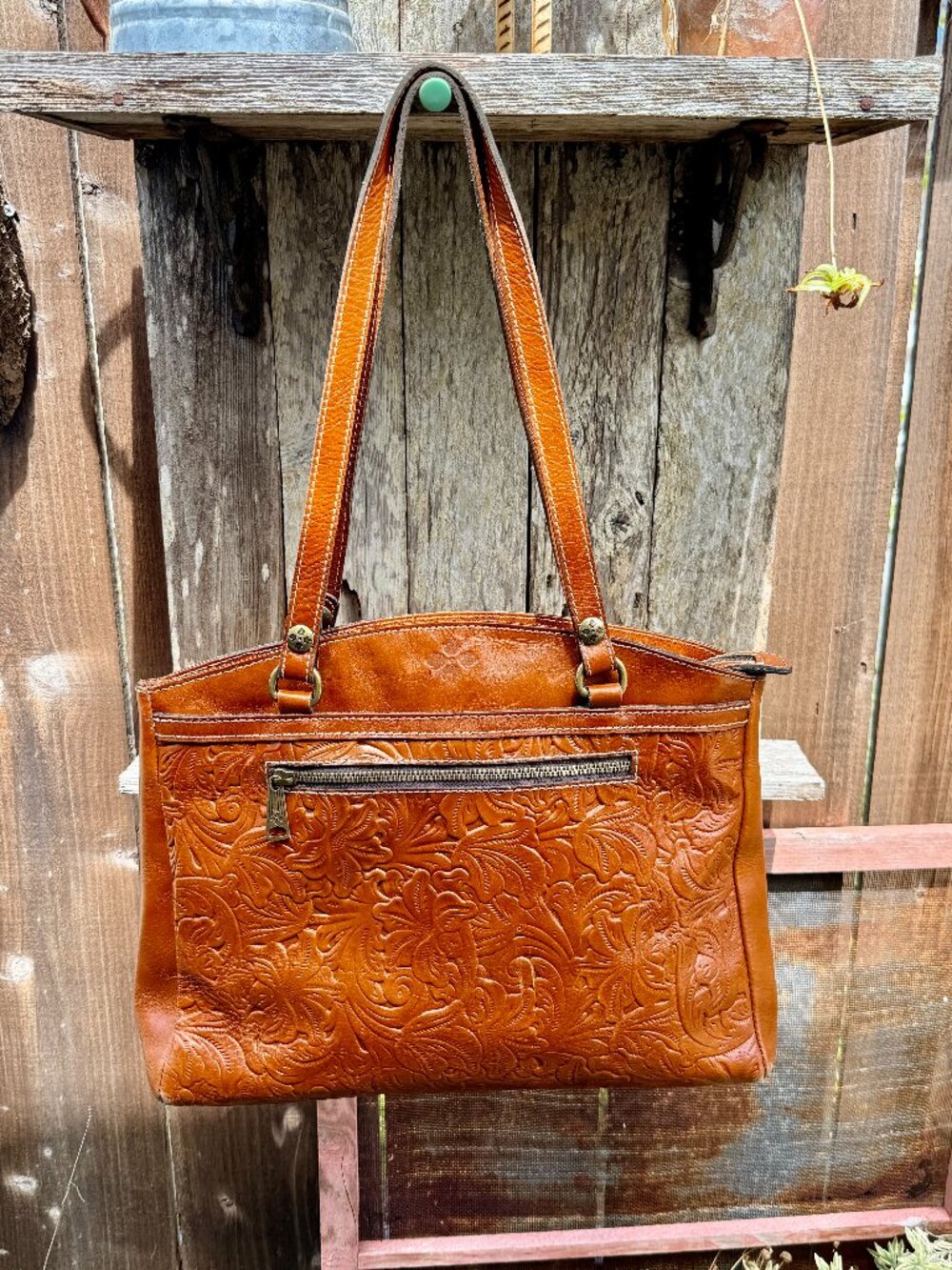 Brown Tooled Leather Shoulder Bag Patricia Nash